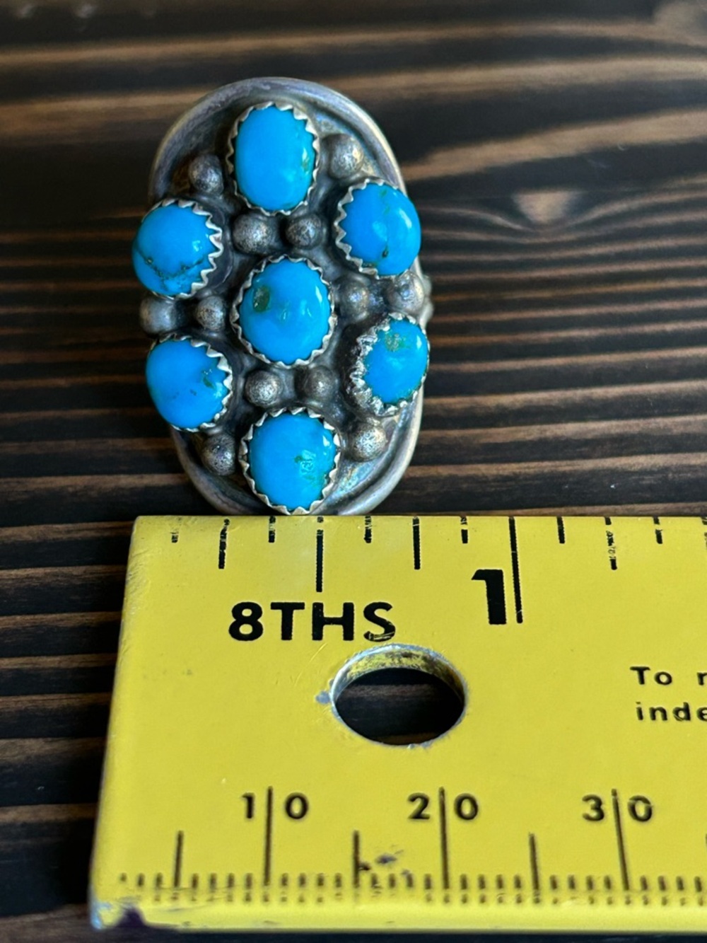 Navajo Style Sterling Turquoise Cabochon Cluster Ring Size 8.75 - Picture 15 of 16